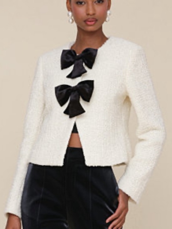 Avec Les Filles Jackets & Blazers - Avec Les Filles Boucle Bow Jacket Cream White Preppy Classic Timeless Medium